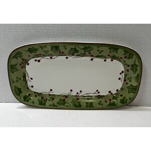 LENOX Holiday Gatherings Damask Hors D’oeuvre Tray Christmas Holly  14 7/8”